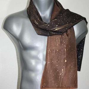 Unisex Silk Scarf Brown. Men Women Hand Painted Scarf CHOCOLATE STARS, in 3 SIZES, by Silk Scarves Colorado. Gift for Him. Men Birthday Gift