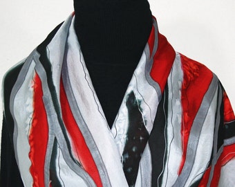 Silver Grey Silk Scarf Hand Painted SILVER MOUNTAINS, Silk Scarves Colorado. Select Your SIZE! Holidays Gift. Christmas Gift, Birthday Gift