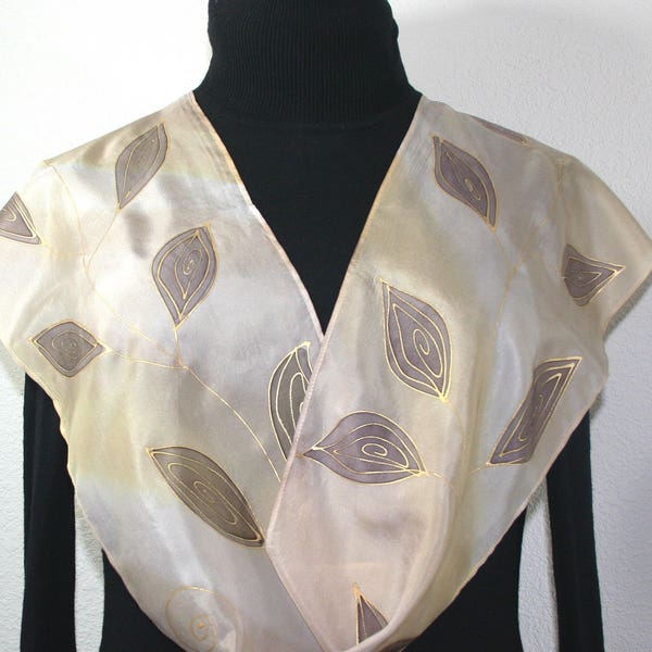 Silk Scarf, Beige, Ivory, Hand Painted Shawl ALASKA MORNING, by Silk Scarves Colorado. Select Your SIZE! Birthday Gift, Christmas Gift