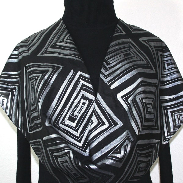 Black Silver Silk Scarf Handpainted Hand Dyed Silk Shawl BLACK BEAUTY, by Silk Scarves Colorado. Select Your SIZE! Birthday, Christmas Gift