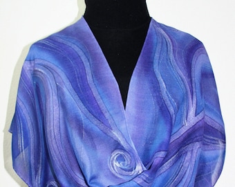 Purple Silk Wool Hand Painted Scarf Handmade Soft Warm Shawl PURPLE WARMTH, Silk Scarves Colorado. Size14x72". Birthday Valentine Gift