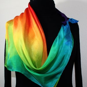 Hand Painted Silk Scarf: Red Yellow Blue Square Shawl, Summer Flames, Silk Scarves Colorado