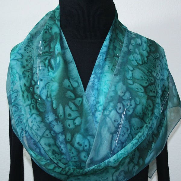 Silk Scarf Teal Grey Chiffon Silk Shawl Handmade Scarf LAGOON KISS by Silk Scarves Colorado. Select Your SIZE! Birthday Gift, Christmas Gift