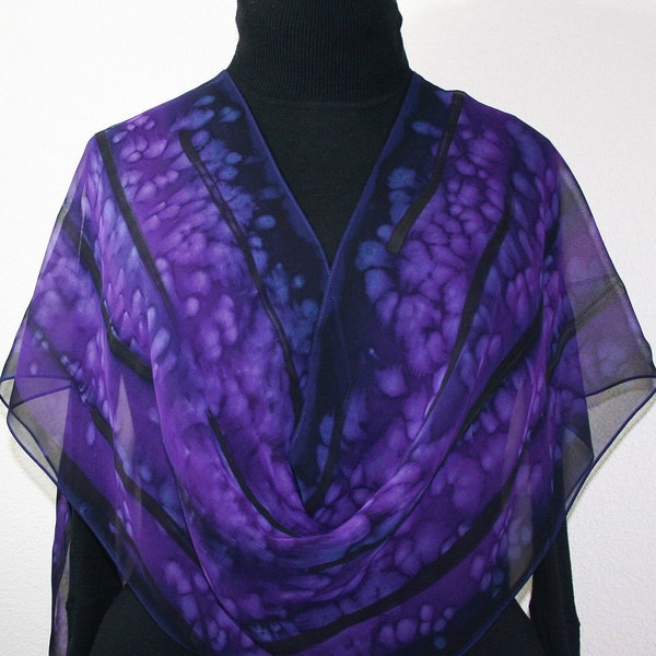 Purple Silk Scarf Handpainted Shawl PURPLE EVENING, Silk Scarves Colorado. Select Your SIZE! Birthday Gift, Mother Gift. Handmade Silk Gift.