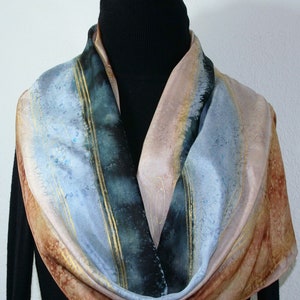 Hand Painted Silk Scarf: Beige, Black &#39;Glacier Wind&#39; Shawl