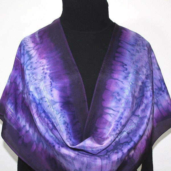 Silk Scarf Purple Aubergine Hand Painted Silk Shawl PURPLE BLIZZARD, Silk Scarves Colorado. Select Your SIZE! Birthday Gift, Christmas Gift