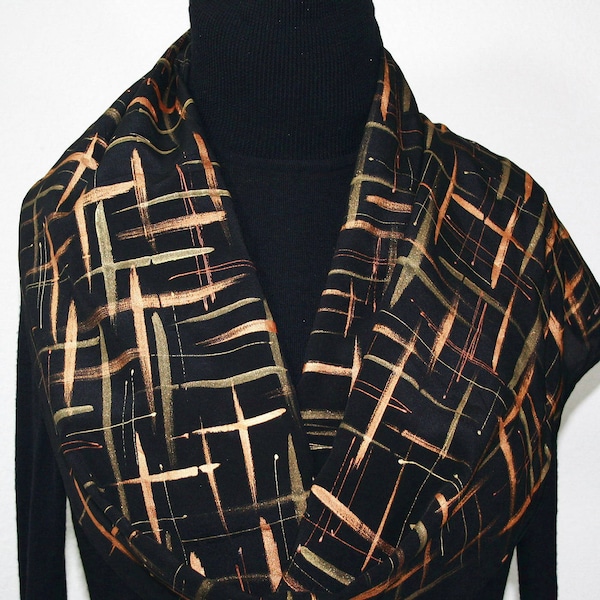 Silk Scarf Black Gold Bronze Hand Painted Shawl SATURDAY NIGHT, by Silk Scarves Colorado. Select Your SIZE! Birthday Gift, Christmas Gift