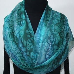 Teal Chiffon Silk Scarf: Hand-Dyed Wearable Art, Lagoon Kiss, Silk Scarves Colorado