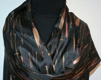 Black Gold Bronze Silk Scarf Hand Painted Silk Shawl SHOOTING STARS, Silk Scarves Colorado. Select Your SIZE! Birthday Gift, Christmas Gift