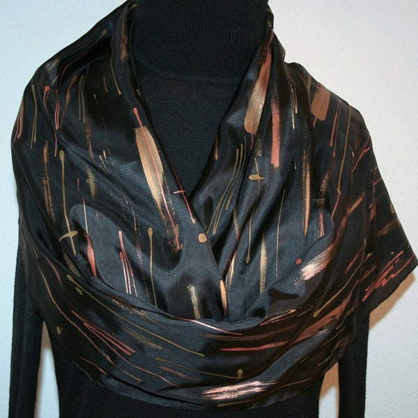 Black Gold Bronze Silk Scarf Hand Painted Silk Shawl SHOOTING STARS, Silk Scarves Colorado. Select Your SIZE! Birthday Gift, Christmas Gift