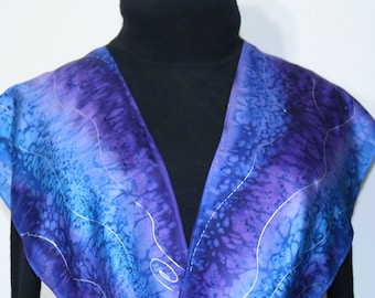 Silk Scarf Purple Blue Lavender Hand Painted Shawl PURPLE SNOW, by Silk Scarves Colorado. Select Your SIZE! Birthday Gift, Christmas Gift