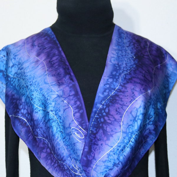 Silk Scarf Purple Blue Lavender Hand Painted Shawl PURPLE SNOW, by Silk Scarves Colorado. Select Your SIZE! Birthday Gift, Christmas Gift