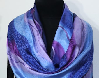 Silk Scarf Purple Lavender Blue Hand Painted Silk Shawl PURPLE WATERS Silk Scarves Colorado. Select Your SIZE! Birthday Gift, Christmas Gift