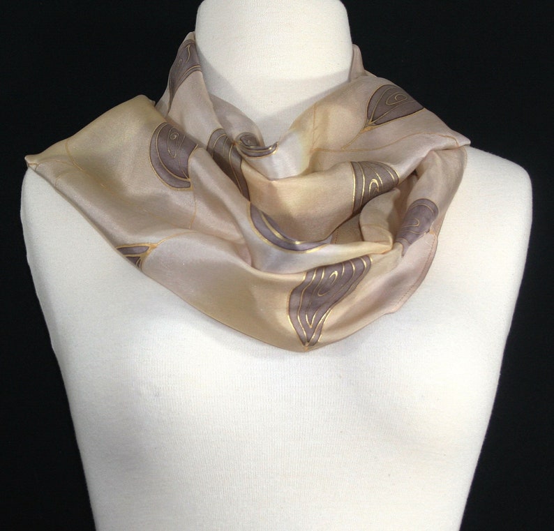 Silk Scarf, Beige, Ivory, Hand Painted Shawl ALASKA MORNING, by Silk Scarves Colorado. Select Your SIZE Birthday Gift, Christmas Gift Bild 3