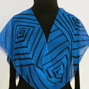 Hand Painted Silk Scarf: Black Labyrinth Design, Bright Colors, Handmade in USA, Silk Scarves Colorado