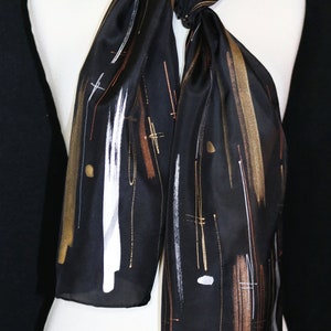 Black Gold Bronze Silk Scarf Hand Painted Silk Shawl SHOOTING STARS, Silk Scarves Colorado. Select Your SIZE Birthday Gift, Christmas Gift image 9