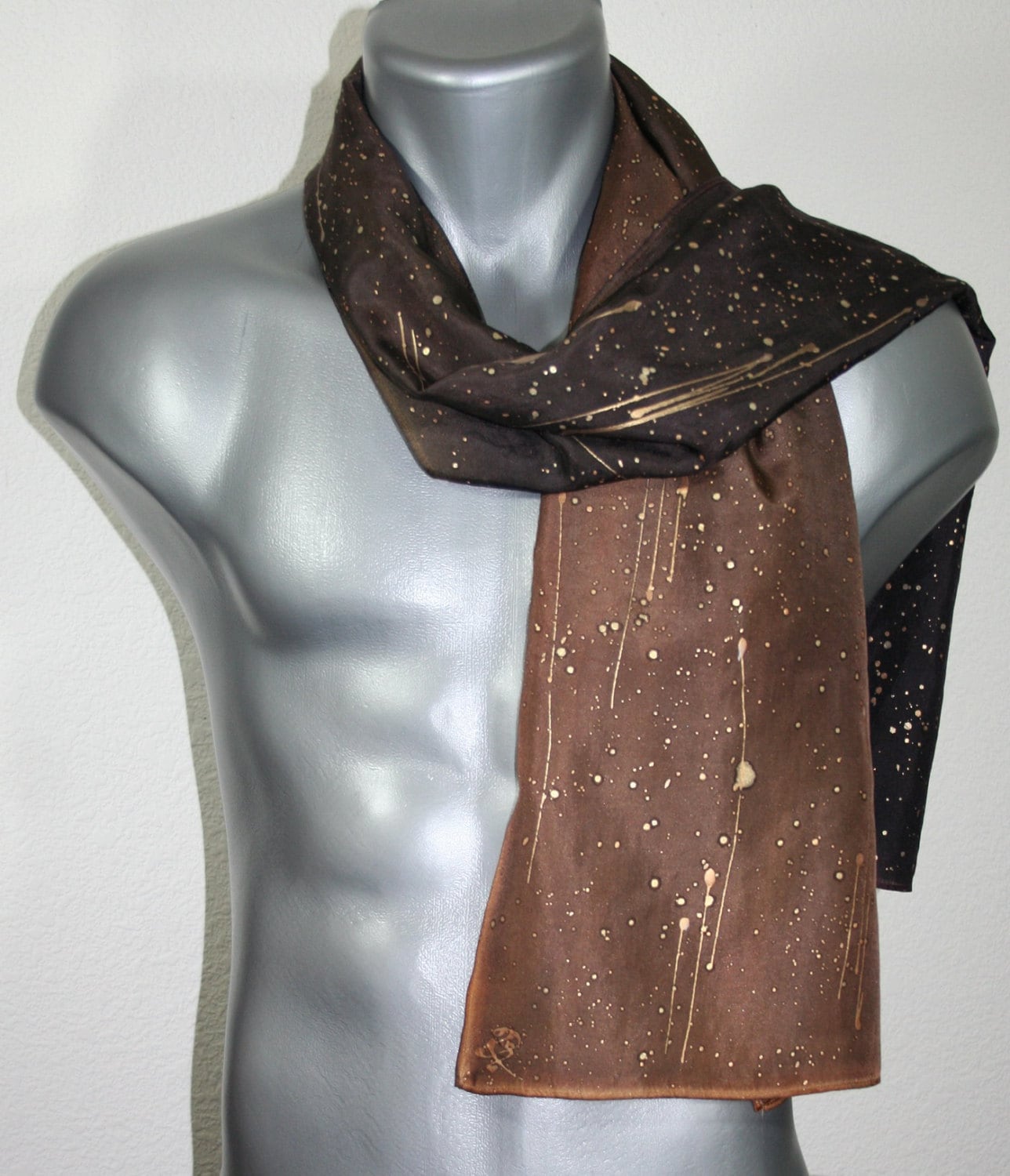 Brown Mens Scarf. Brown Hand Painted Silk Scarf. Handmade Men Etsy