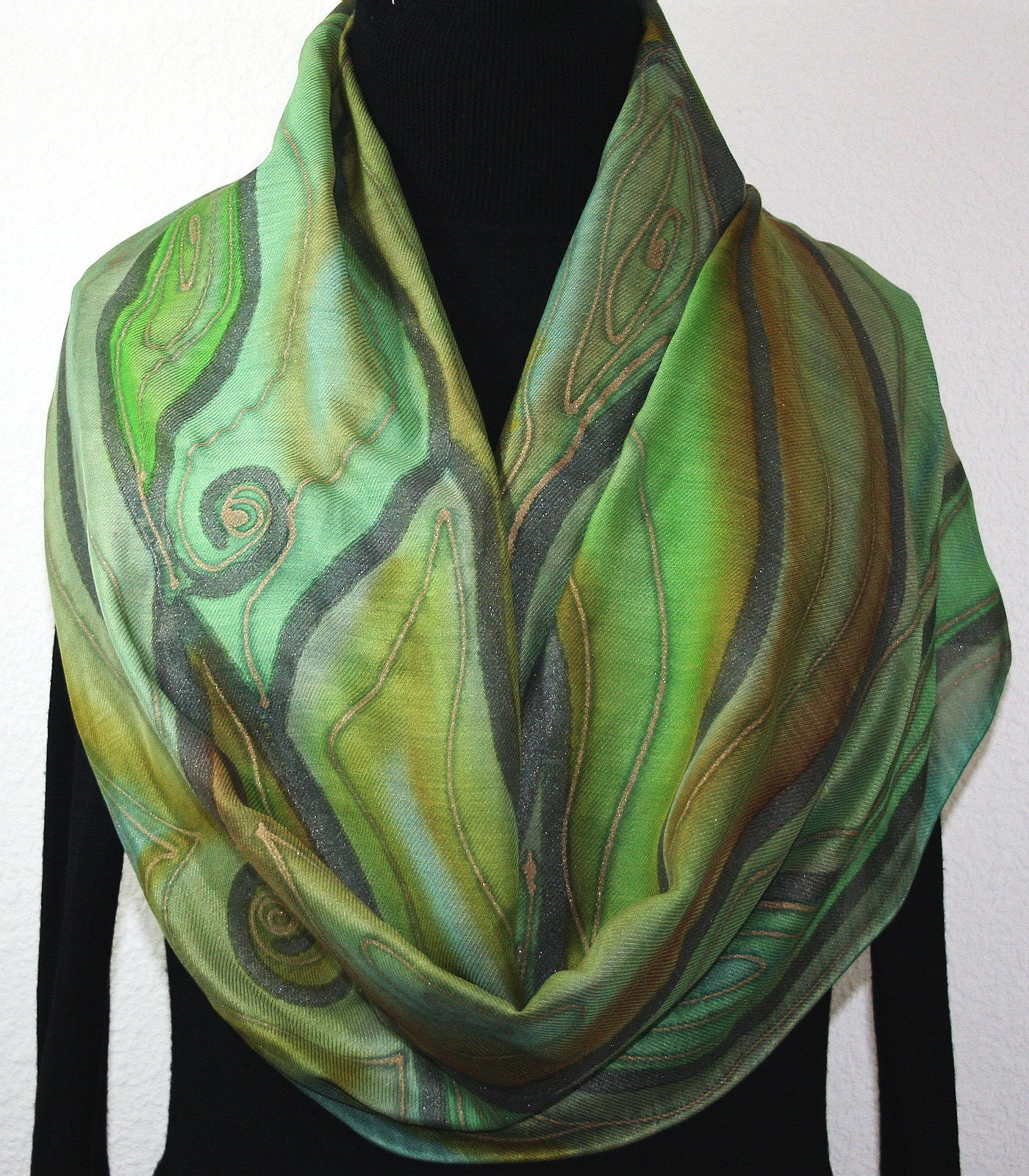 Hand Painted Silk-Wool Scarf. Sage Green Terracotta Handmade | Etsy