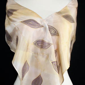 Silk Scarf, Beige, Ivory, Hand Painted Shawl ALASKA MORNING, by Silk Scarves Colorado. Select Your SIZE Birthday Gift, Christmas Gift image 5