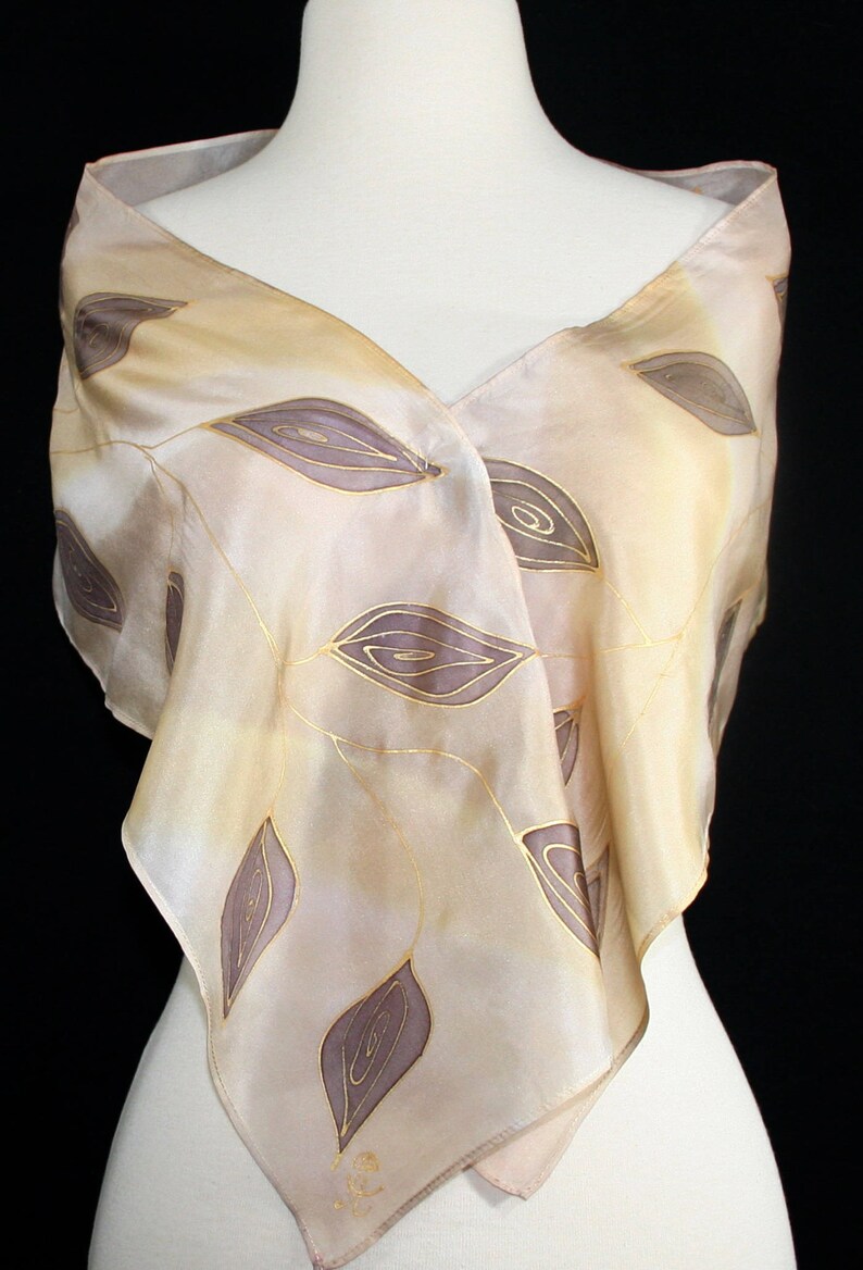 Silk Scarf, Beige, Ivory, Hand Painted Shawl ALASKA MORNING, by Silk Scarves Colorado. Select Your SIZE Birthday Gift, Christmas Gift image 5