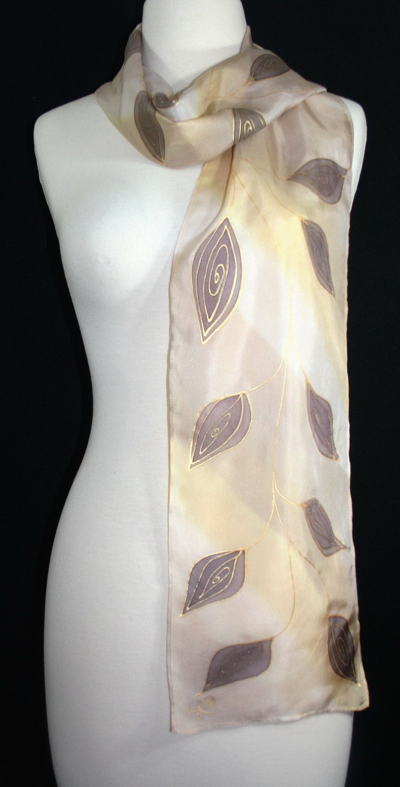 Silk Scarf, Beige, Ivory, Hand Painted Shawl ALASKA MORNING, by Silk Scarves Colorado. Select Your SIZE Birthday Gift, Christmas Gift Bild 4