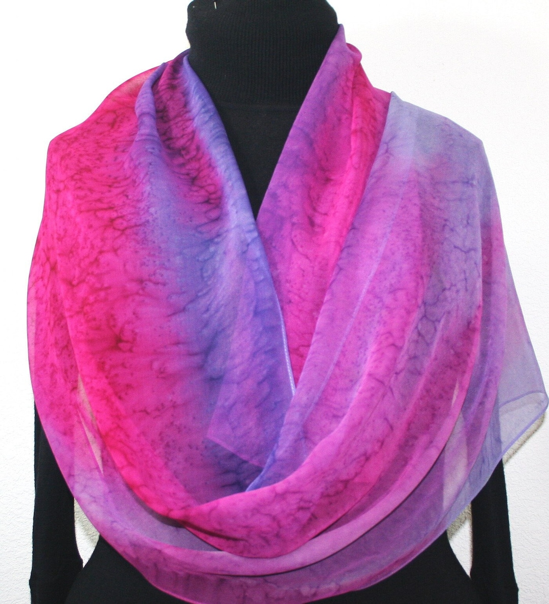 Handpainted Silk Scarf: Fuchsia Sunset, Violet Pink Shawl, Silk