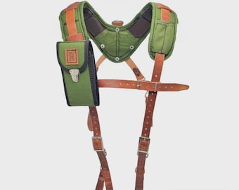 Leather Suspenders: Heavy Duty, Padded Straps with Phone Holder