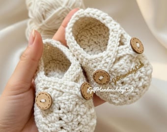 Handmade Crochet Baby Booties – Cream Cotton with 3D Flower Detail
