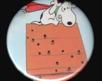 Pilot Snoopy On His Doghouse Button