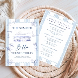 The Summer I Turned 30 Birthday Invitation | Coastal Beach Itinerary Birthday Invite | The Summer I Turned Pretty Birthday Invitation