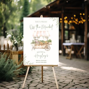 Fresh Off the Market Bridal Shower Welcome Sign | Farmers Market Theme | Flower Cart Bridal Shower Decor | Printable & Canva Template