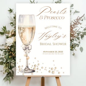 Pearls and Prosecco Bridal Welcome Sign | Champagne Pearls Prosecco Bridal Shower Decor | Champagne Bridal Shower Sign Editable Template