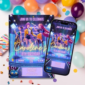 KPop Demon Hunters Birthday Invitation | Huntrix Birthday Party Invite | Rumi Zoey Mira Canva Template | K-Pop Demon Hunter Editable Invite