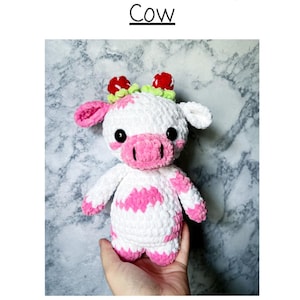 strawberry cow crochet pattern- amigurumi, cow, crochet cow, pattern, pdf