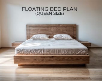 Plano de construcción de una cama flotante tamaño queen – Carpintería minimalista (Descarga PDF)