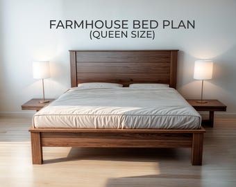 Farmhouse Bed Build Plan (Queen Size) – DIY Woodworking, Step-by-Step (PDF Download)