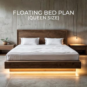 Plan DIY ramy łóżka pływającego typu queen – minimalistyczne prace stolarskie (pobierz plik PDF)