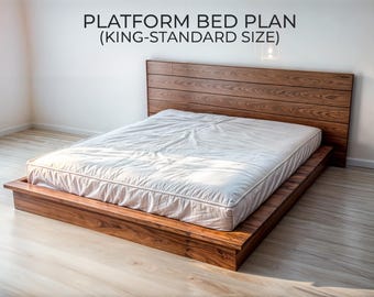 DIY King Platform Bed Frame Plan, Modern Rustic Woodworking (PDF)