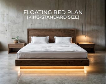 King Size Floating Bed Frame DIY Plan – Minimalist Woodworking (PDF Download)