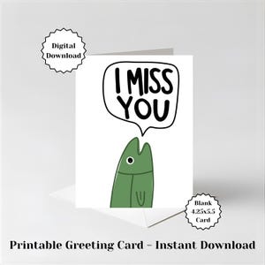 I Miss You Printable Card – Cute Fish Miss You Card – Long Distance Card – Thinking of You Greeting Card – A2 Instant Download