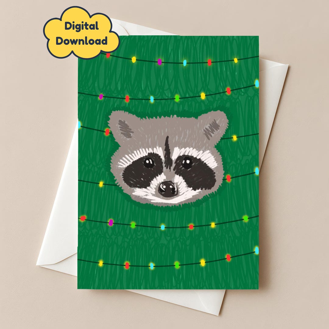 Policy Tree Guide.pdf Raccoon Christmas Card Printable PDF, Cute Holiday Card, Digital ...