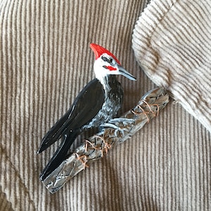 Pileated Woodpecker Brooch/ Original Wearable Art