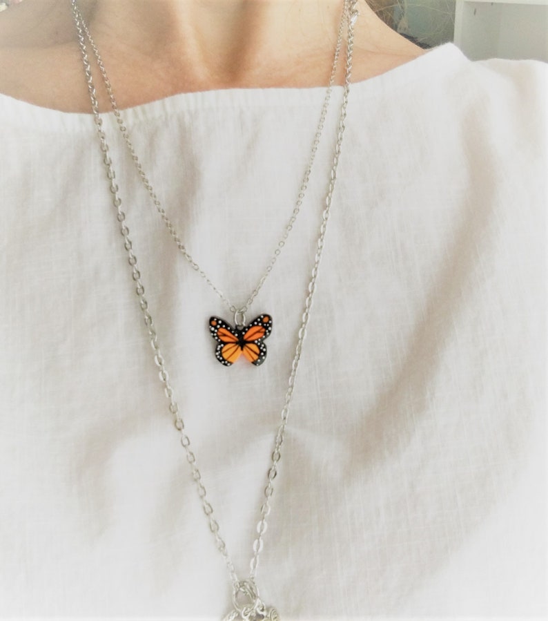 Collier papillon, collier monarque délicat image 2