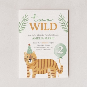 Zwei wilde Geburtstagsfeier-Einladungsvorlage, 2. Geburtstagsparty, Safari zwei wilde einladen, Safari-Tiere einladen