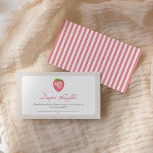 Berry Sweet Diaper Raffle Card, Strawberry Baby Shower, Baby Shower Diaper Raffle, Editable Canva Template, Digital Download