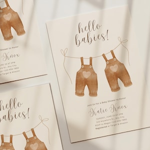 Twins Baby Shower, Hello Babies Baby Shower Invitation, Twin Baby Shower,  Editable Canva Template, Gender Neutral