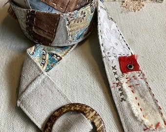 Cotton Canvas Patched Fabric Belt/ Linen Belt/ Boho Belt/ Upcycled Belt/ Reversible Belt