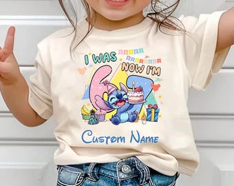 Jag var 6, nu är jag 7 Stitch-födelsedagströja, Stitch 67-födelsedagströja, Stitch-tröja, Disneyland Magic Kingdom-tröja