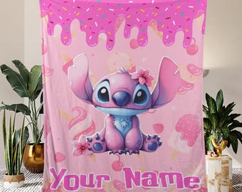 Coperta personalizzata con angelo Disney, Ohana significa famiglia, coperta per compleanno con angelo Lilo & Stitch, decorazione per la casa con nome per neonati