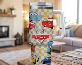 Custom Cars McQueen Disney-beker 40oz gepersonaliseerde gegraveerde reisbeker voor Disneyland, aangepast cadeau voor haar, roestvrijstalen geïsoleerde beker